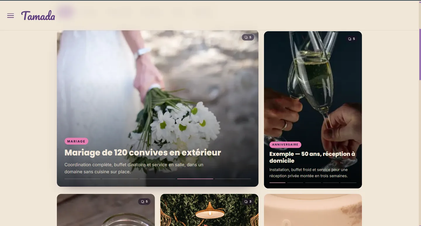 Galerie des réalisations événementielles sur le site Tamada.