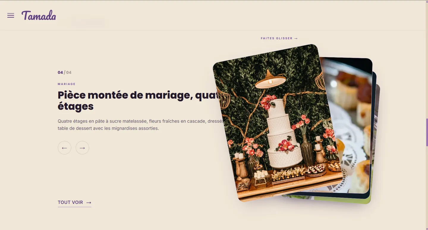 Présentation d’une pièce montée de mariage dans le carrousel Tamada.